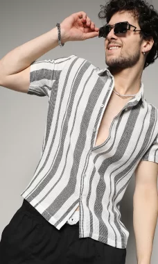 White-and-Grey-Unbalanced-Striped-Woven-Shirt-1